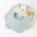 One-piece baby bib made of pure cotton, four layers, with back buttons, in multiple shapes