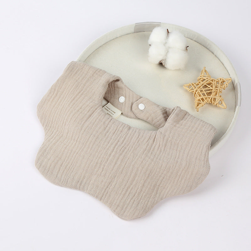 One-piece baby bib made of pure cotton, four layers, with back buttons, in multiple shapes