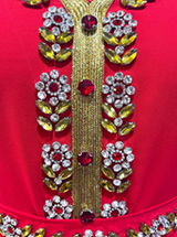 women dress with a collar and a gold middle line , encrusted with crystal