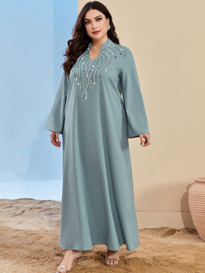loose glabiya in light blue color with long sleeves and collar